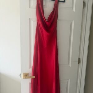 Commense Red Satin Cowl Slip Dress